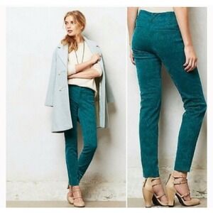 Anthropologie Damask Velvet Pants Flocked Charlie‎ Trousers Cartonnier Green 6